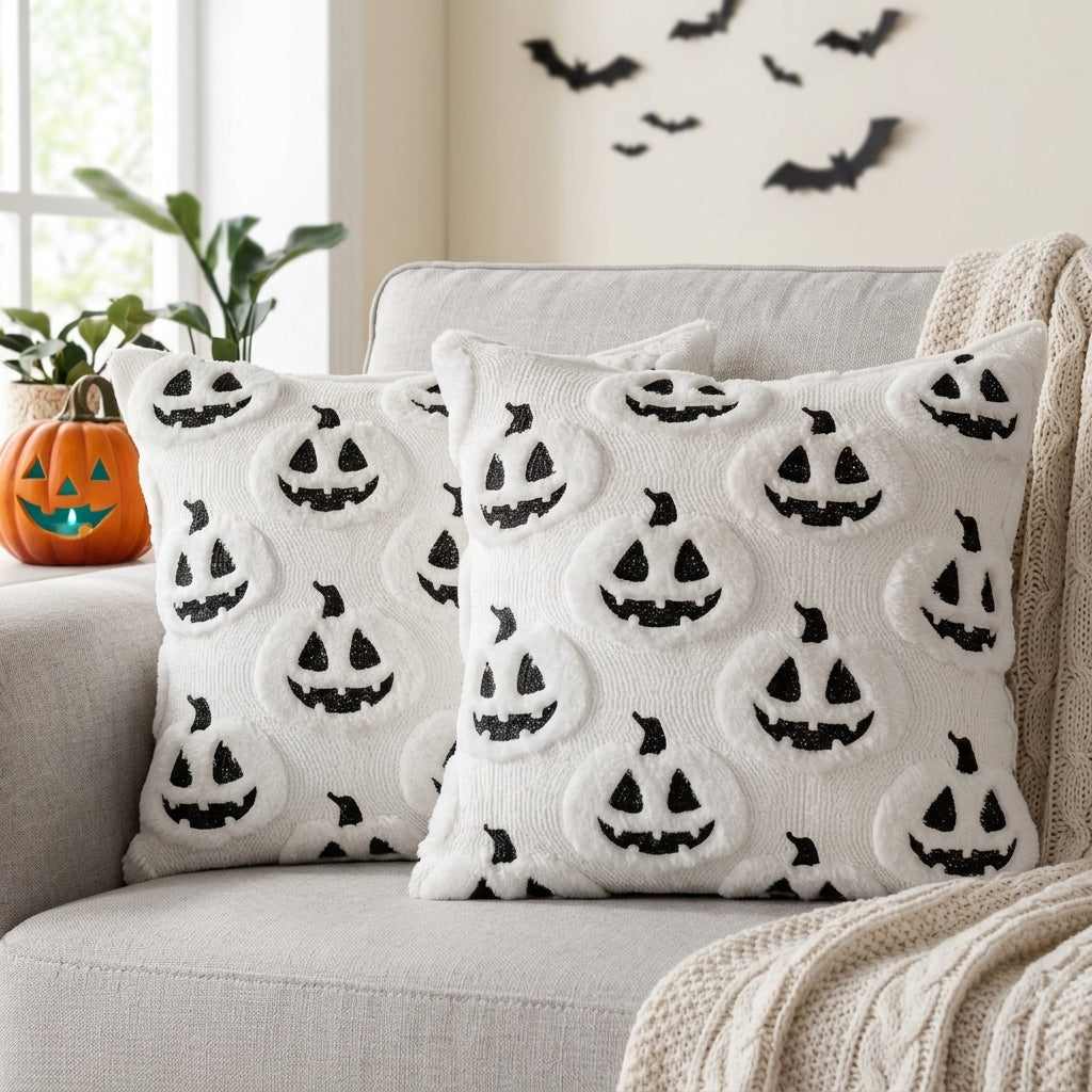 Pumpkin Pillow Case - White/Black