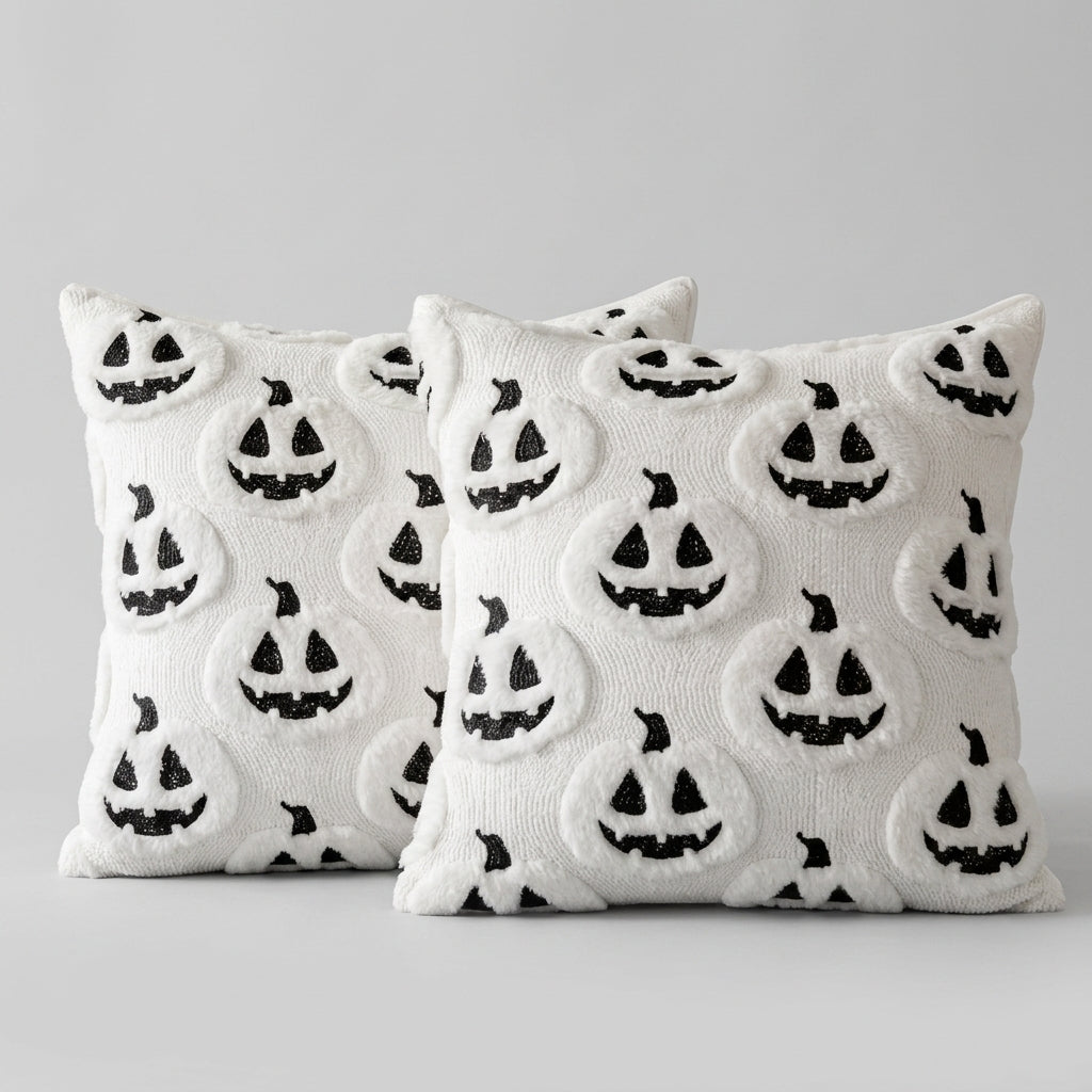 Pumpkin Pillow Case - White/Black
